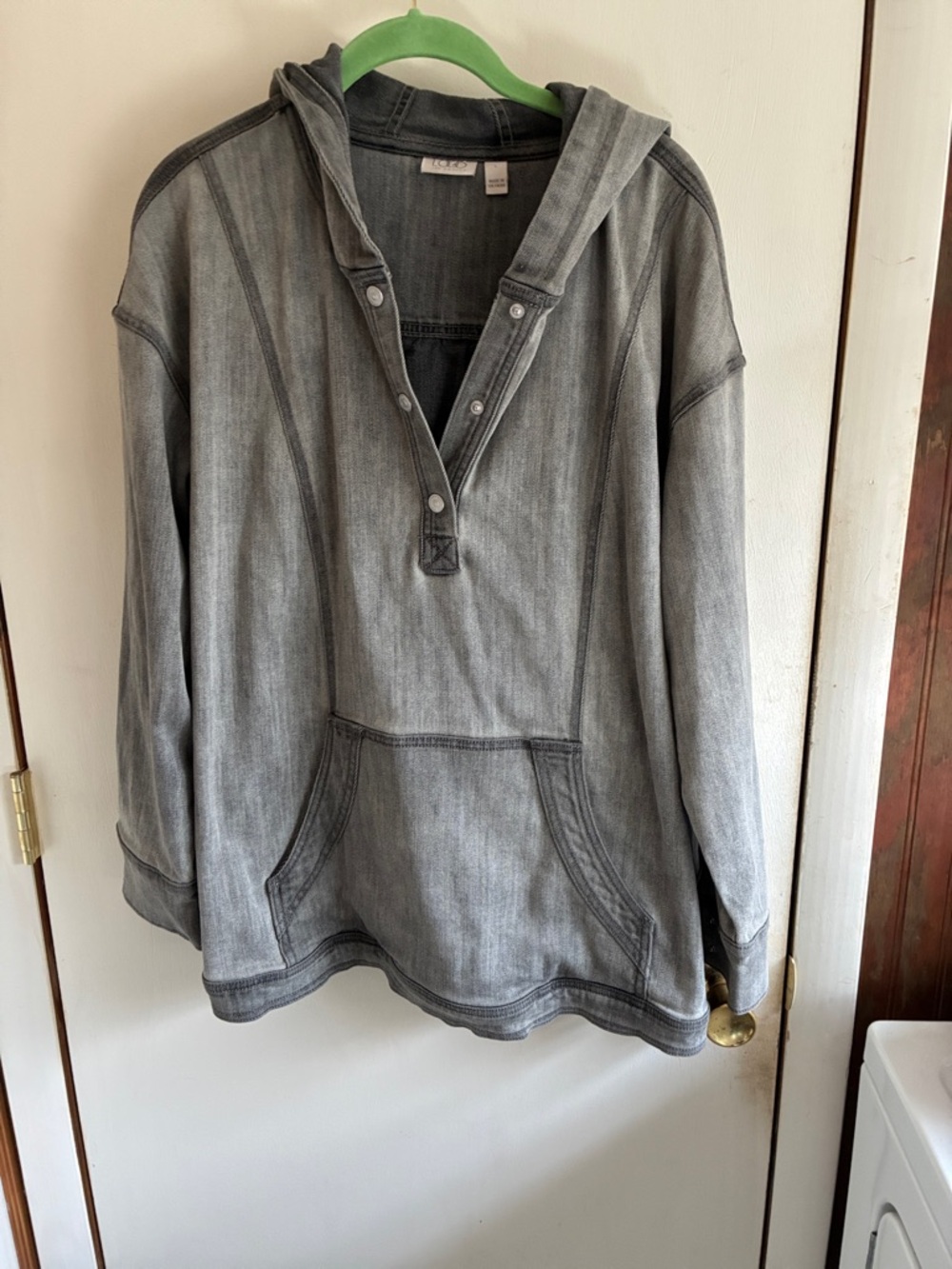 LOGO by Lori Goldstein Gray Washed Hoodie Pullover